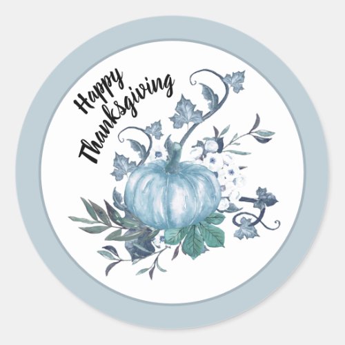 Happy Thanksgiving Blue Pumpkin Round Stickers