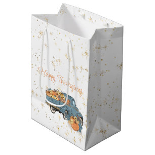 Happy Thanksgiving Blue Truck with Pumpkins Medium Gift Bag
