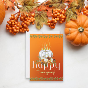 Happy Thanksgiving Boho Floral Pumpkin Orang Flat Holiday Card