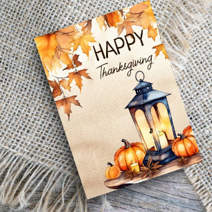Happy Thanksgiving boho pumpkin lantern watercolor Holiday Card