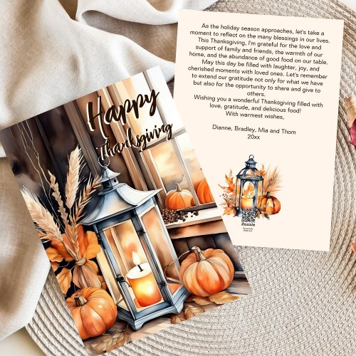Happy Thanksgiving boho pumpkin lantern watercolor Holiday Card