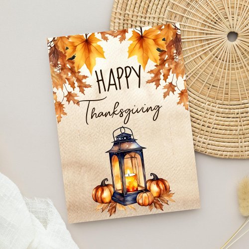 Happy Thanksgiving boho rustic lantern watercolor Holiday Card