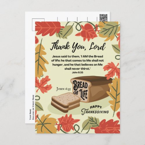 Happy Thanksgiving BREAD OF LIFE  Holiday Postcard