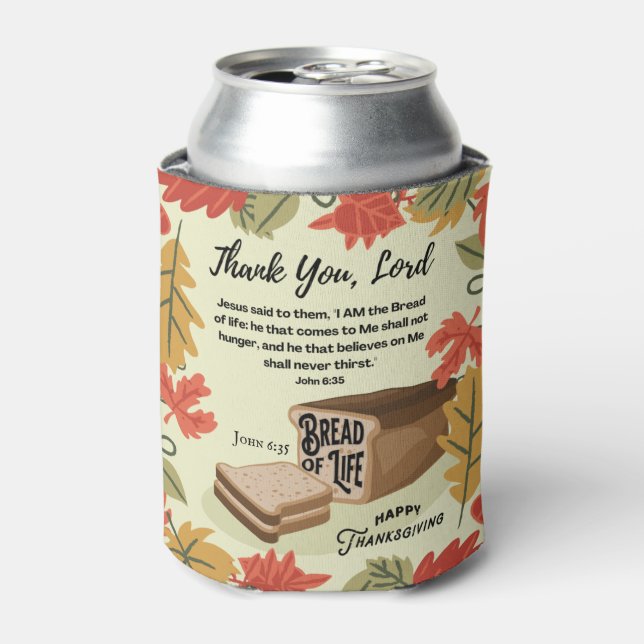 Happy Thanksgiving BREAD OF LIFE Monogram Can Cooler (Can Front)