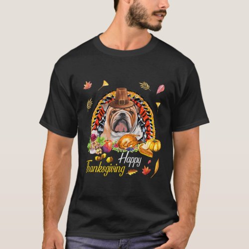 Happy Thanksgiving British Bulldog Dog Lover Cute T_Shirt