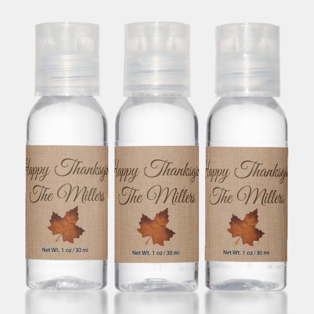 Happy Thanksgiving Brown Maple Leaf Hand Sanitizer (Set)