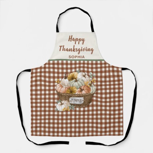 Happy Thanksgiving Brown Plaid Pumpkin Fall Apron