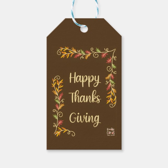 Happy Thanksgiving - Brown Theme Gift Tags (Front)