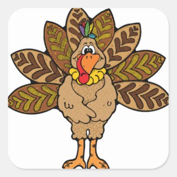 Happy Thanksgiving  Brown Turkey Square Sticker by esoticastore at Zazzle
