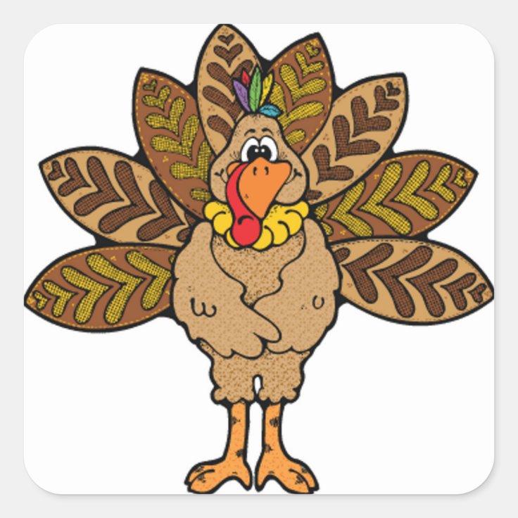 Happy Thanksgiving, Brown Turkey Square Sticker Zazzle