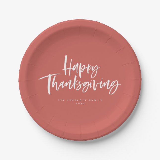 Happy Thanksgiving brush lettering Paper Plates (Front)
