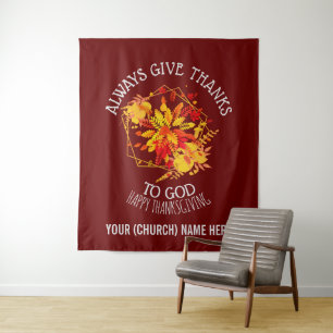 HAPPY THANKSGIVING Burgundy Floral Christian Tapestry