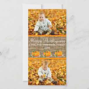 Happy Thanksgiving Burlap 2 Photos - Photo Card