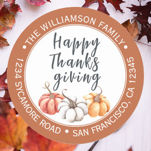 Happy Thanksgiving Burnt Orange Return Address Classic Round Sticker