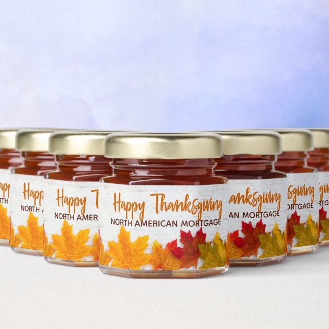 Happy Thanksgiving Business Autumn Leaves Company Honey Jar Favors (Multi)