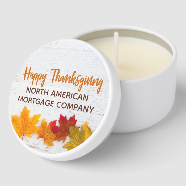 Happy Thanksgiving Business Autumn Leaves Company Mini Candle Favors (Corner)