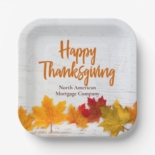 Happy Thanksgiving Business Autumn Leaves Company Paper Plates