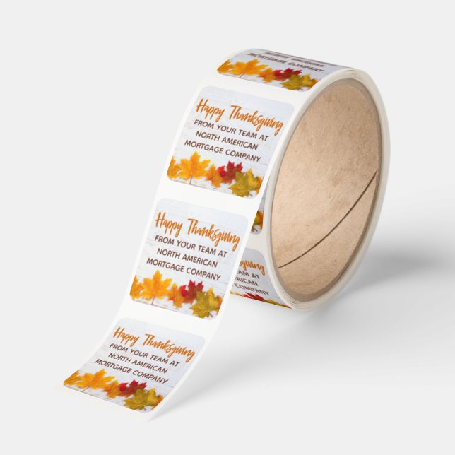 Happy Thanksgiving Business Custom Autumn Company Square Sticker (Roll)