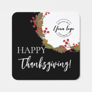 Happy Thanksgiving Business Logo Autumn Square Sticker