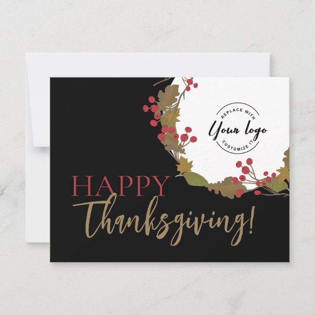 Happy Thanksgiving business logo wreath Holiday Card (Front)