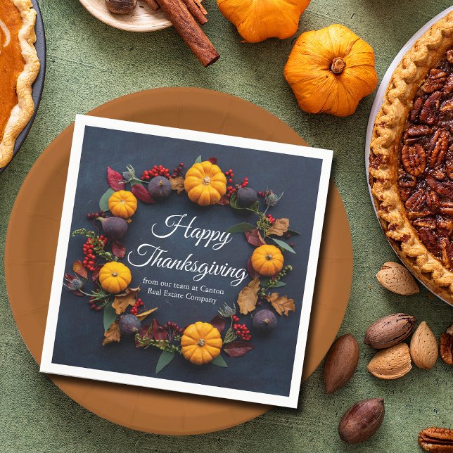 Happy Thanksgiving Business Pumpkin Dinner Party Napkins (Creator Uploaded)