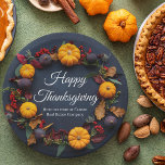 Happy Thanksgiving Business Pumpkin Dinner Party Paper Plates<br><div class="desc">Give thanks to your business clients with a company Thanksgiving dinner party with of your customers this holiday season. This beautiful modern seasonal paper plate features a pretty autumn photograph of a fall wreath decorated with small pumpkins and leaves.</div>
