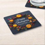 Happy Thanksgiving Business Pumpkin Dinner Party Square Paper Coaster<br><div class="desc">Give thanks to your business clients with a company Thanksgiving dinner party with of your customers this holiday season. This beautiful modern seasonal paper coaster features a pretty autumn photograph of a fall wreath decorated with small pumpkins and leaves.</div>