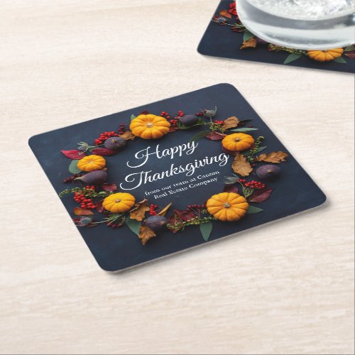 Happy Thanksgiving Business Pumpkin Dinner Party Square Paper Coaster