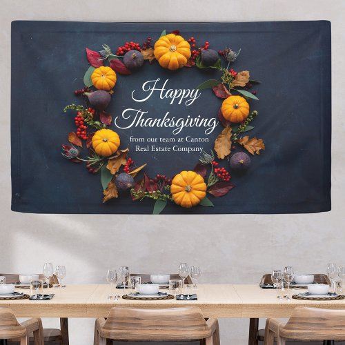 Happy Thanksgiving Business Pumpkin Wreath Custom Banner