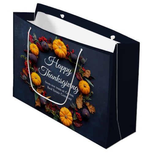 Happy Thanksgiving Business Pumpkin Wreath Custom Large Gift Bag