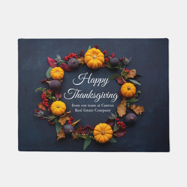 Happy Thanksgiving Business Pumpkin Wreath Modern Doormat (Front)
