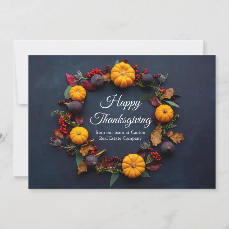 Happy Thanksgiving Business Pumpkin Wreath Modern Holiday Card | Zazzle