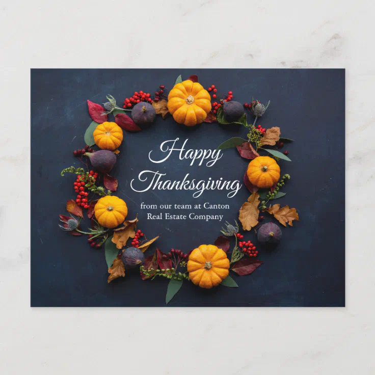 Happy Thanksgiving Business Pumpkin Wreath Modern Postcard | Zazzle