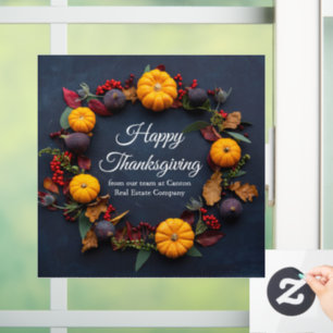 Happy Thanksgiving Business Pumpkin Wreath Modern Window Cling