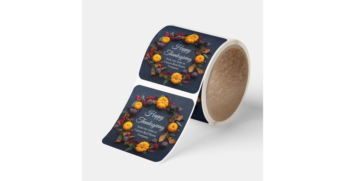 Happy Thanksgiving Business Pumpkins Custom Large Square Sticker | Zazzle