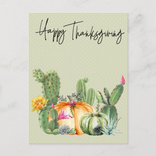 Happy Thanksgiving Cactus Pumpkin Southwest Postcard