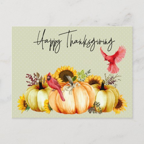 Happy Thanksgiving Cactus Pumpkin Sunflower Postcard