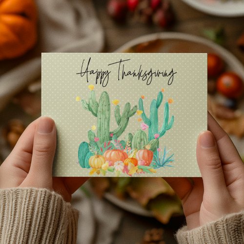 Happy Thanksgiving Cactus Watercolor Pumpkin Postcard