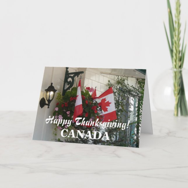 Happy Thanksgiving CANADA/Maple Leaf Flags Holiday Card (Front)
