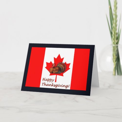 Happy Thanksgiving Canada with flag and turkey Holiday Card