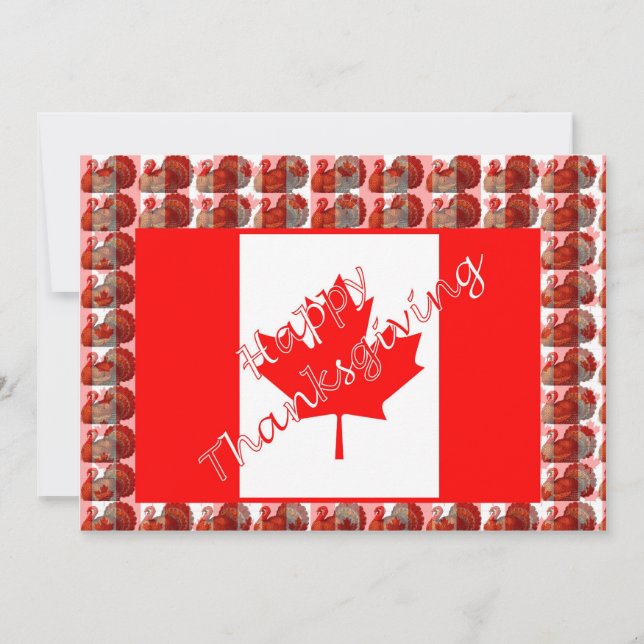 Happy Thanksgiving Canada with flag and turkey Invitation (Front)