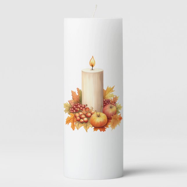 Happy Thanksgiving Candle – Lit Candle with Apples (Front)