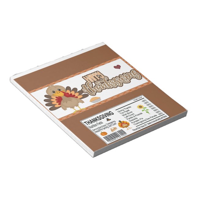 Happy Thanksgiving Candy Bar Wrapper Party Favors Notepad (Angled)