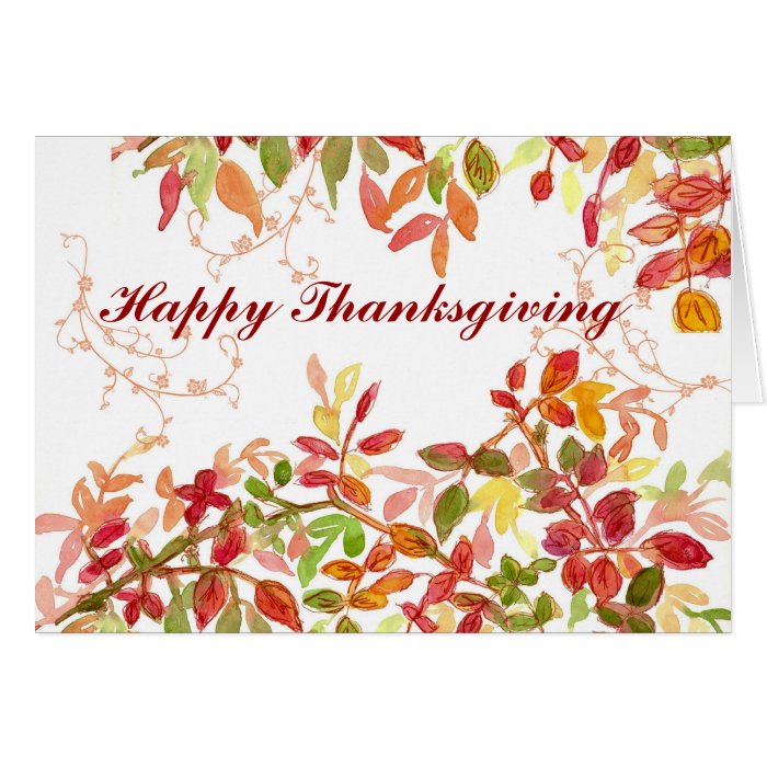 Happy Thanksgiving Card Autumn Leaves Watercolor