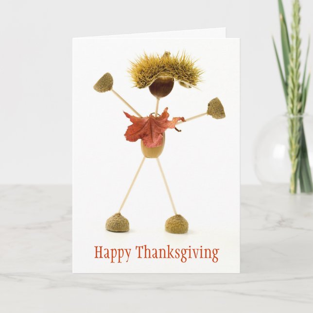Happy Thanksgiving Card Cute Acorn Stick Man (Front)