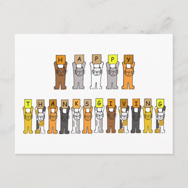 Happy Thanksgiving Cartoon Cats Holiday Postcard (Front)