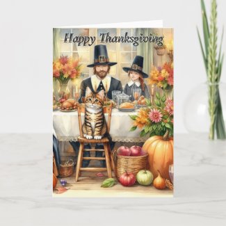 Happy Thanksgiving Cat Folded Holiday Card