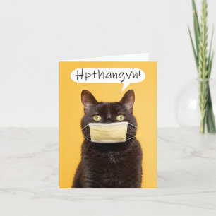 Happy Thanksgiving Cat Talking Through Face Mask Holiday Card