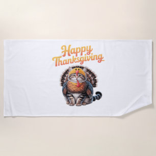 Happy Thanksgiving Cat Turkey Day Fall Classic T-S Beach Towel