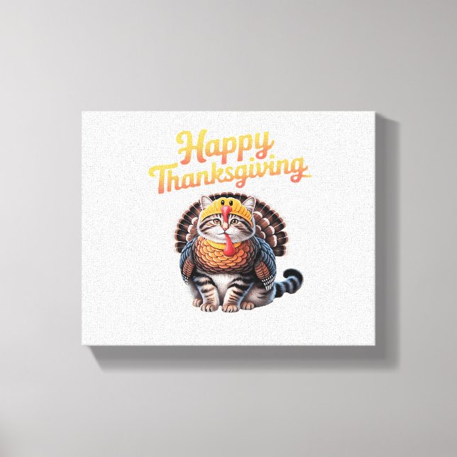 Happy Thanksgiving Cat Turkey Day Fall Classic T-S Canvas Print (Front)